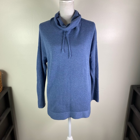 Pure Jill Sweaters - PURE JILL women Sz M petite funnel Neck waffle knit soft comfort blue Sweater
